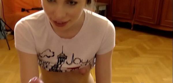  Flat chested teen amateur sucks big dick
